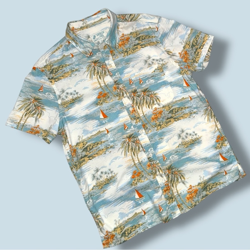 American Eagle Tropical Palm Button-Up Shirt L | 99% Cotton AEO 5505806418